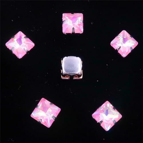 DUBTEDHOU Aufgenähte Strasskrallen, Kristalle in Krallenform 50 Teile/Beutel 8Mm Quadratische Form Glas Kristall Silber Metall Krallenfassung Nähen Auf Strass Applikation(8mm 50pcs A37 Pink AB) von DUBTEDHOU