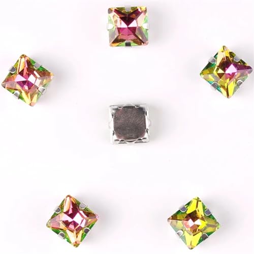 DUBTEDHOU Aufgenähte Strasskrallen, Kristalle in Krallenform 50 Teile/Beutel 8Mm Quadratische Form Glas Kristall Silber Metall Krallenfassung Nähen Auf Strass Applikation(8mm 50pcs A6 Peridot RB) von DUBTEDHOU