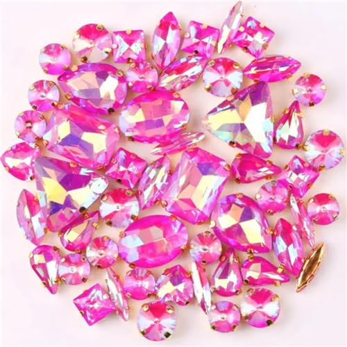 DUBTEDHOU Aufgenähte Strasskrallen, Kristalle in Krallenform 50 Teile/Beutel Gold Krallenfassungen Aufnäher Strass Formen Mix Farben Mix Glas Kristall Hochzeit DIY Trim(50pcs Fuchsia AB) von DUBTEDHOU