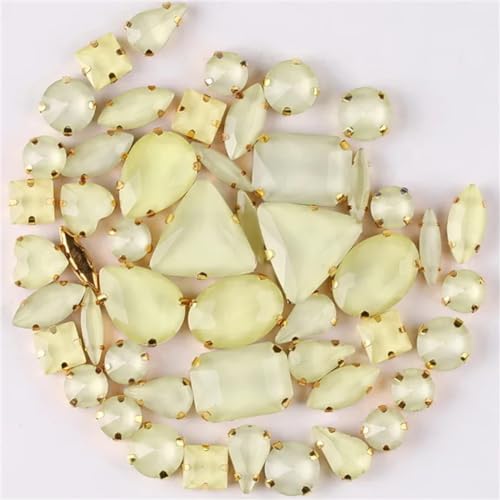 DUBTEDHOU Aufgenähte Strasskrallen, Kristalle in Krallenform 50 Teile/Beutel Gold Krallenfassungen Aufnäher Strass Formen Mix Farben Mix Glas Kristall Hochzeit DIY Trim(50pcs Jonquil) von DUBTEDHOU