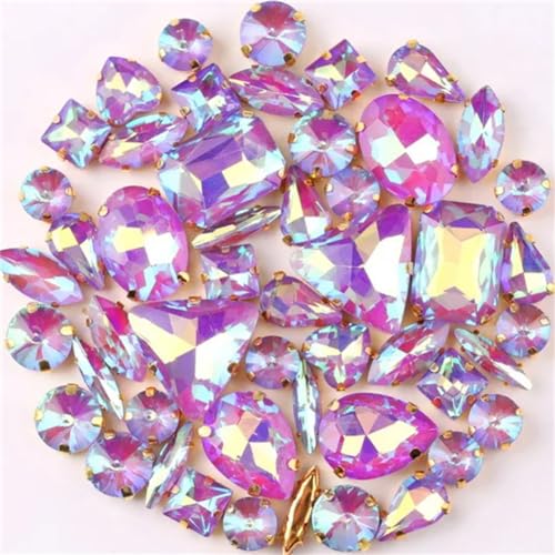 DUBTEDHOU Aufgenähte Strasskrallen, Kristalle in Krallenform 50 Teile/Beutel Gold Krallenfassungen Aufnäher Strass Formen Mix Farben Mix Glas Kristall Hochzeit DIY Trim(50pcs Purple Ab) von DUBTEDHOU