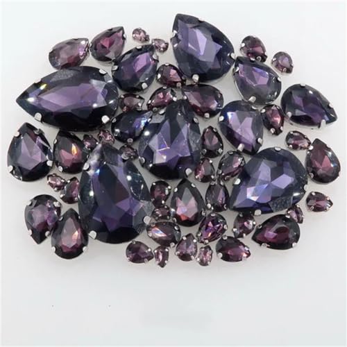 DUBTEDHOU Aufgenähte Strasskrallen, Kristalle in Krallenform 50 Teile/Beutel Silber Krallenfassung Aufnäher Strass 7 Größen Mix Wassertropfenform Glaskristall Applikation(A18 Amethyst) von DUBTEDHOU