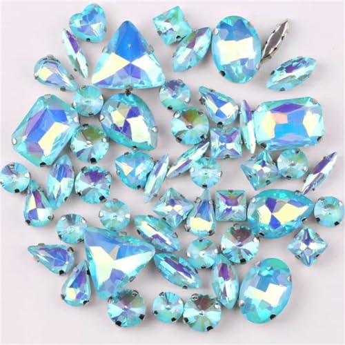 DUBTEDHOU Aufgenähte Strasskrallen, Kristalle in Krallenform 50 Teile/Beutel Silber Krallenfassungen Aufnäher Strass Formen Mix Farben Mix Glas Kristall DIY Applikation(50pcs Aquamarine AB) von DUBTEDHOU