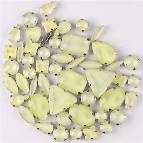 DUBTEDHOU Aufgenähte Strasskrallen, Kristalle in Krallenform 50 Teile/Beutel Silber Krallenfassungen Aufnäher Strass Formen Mix Farben Mix Glas Kristall DIY Applikation(50pcs Jonquil) von DUBTEDHOU