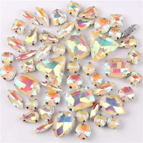 DUBTEDHOU Aufgenähte Strasskrallen, Kristalle in Krallenform 50 Teile/Beutel Silber Krallenfassungen Aufnäher Strass Formen Mix Farben Mix Glas Kristall DIY Applikation(50pcs Jonquil AB) von DUBTEDHOU