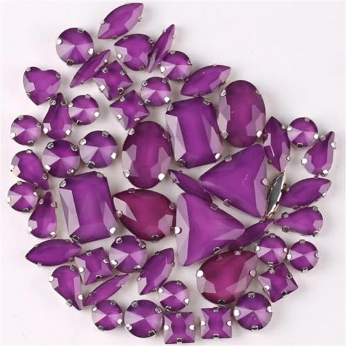 DUBTEDHOU Aufgenähte Strasskrallen, Kristalle in Krallenform 50 Teile/Beutel Silber Krallenfassungen Aufnäher Strass Formen Mix Farben Mix Glas Kristall DIY Applikation(50pcs Lt Amethyst) von DUBTEDHOU