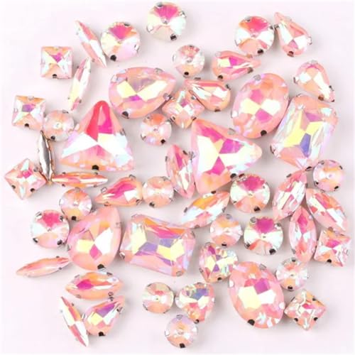 DUBTEDHOU Aufgenähte Strasskrallen, Kristalle in Krallenform 50 Teile/Beutel Silber Krallenfassungen Aufnäher Strass Formen Mix Farben Mix Glas Kristall DIY Applikation(50pcs Lt Peach AB) von DUBTEDHOU