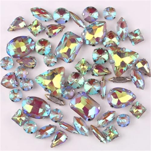 DUBTEDHOU Aufgenähte Strasskrallen, Kristalle in Krallenform 50 Teile/Beutel Silber Krallenfassungen Aufnäher Strass Formen Mix Farben Mix Glas Kristall DIY Applikation(50pcs Lt Topaz AB) von DUBTEDHOU