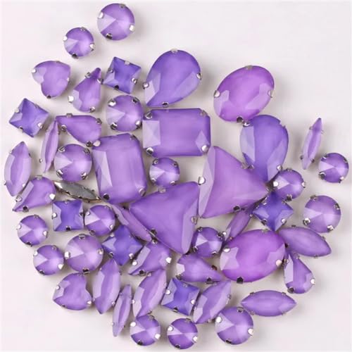 DUBTEDHOU Aufgenähte Strasskrallen, Kristalle in Krallenform 50 Teile/Beutel Silber Krallenfassungen Aufnäher Strass Formen Mix Farben Mix Glas Kristall DIY Applikation(50pcs Purple) von DUBTEDHOU