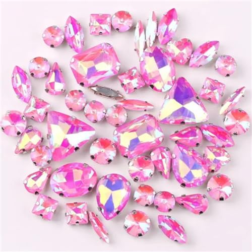 DUBTEDHOU Aufgenähte Strasskrallen, Kristalle in Krallenform 50 Teile/Beutel Silber Krallenfassungen Aufnäher Strass Formen Mix Farben Mix Glas Kristall DIY Applikation(50pcs Rose AB) von DUBTEDHOU