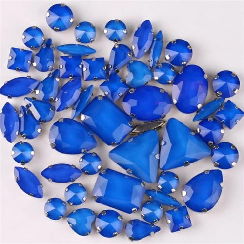 DUBTEDHOU Aufgenähte Strasskrallen, Kristalle in Krallenform 50 Teile/Beutel Silber Krallenfassungen Aufnäher Strass Formen Mix Farben Mix Glas Kristall DIY Applikation(50pcs Sapphire) von DUBTEDHOU