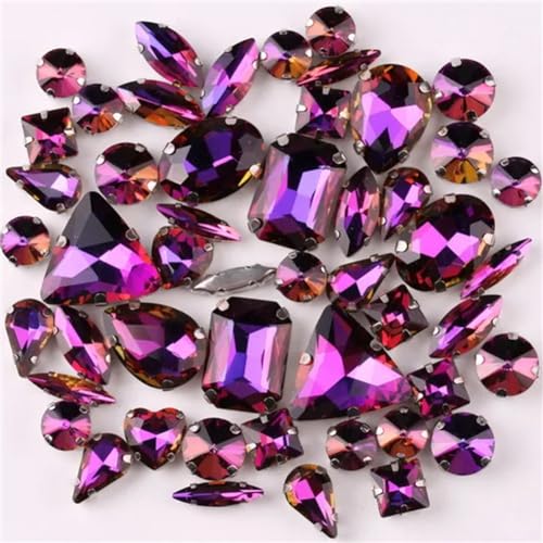 DUBTEDHOU Aufgenähte Strasskrallen, Kristalle in Krallenform 50 Teile/Beutel Silber Krallenfassungen Aufnäher Strass Formen Mix Glas Kristall Hochzeitskleid Applikation(A12 Amethyst Rainbow) von DUBTEDHOU