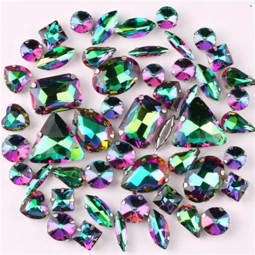 DUBTEDHOU Aufgenähte Strasskrallen, Kristalle in Krallenform 50 Teile/Beutel Silber Krallenfassungen Aufnäher Strass Formen Mix Glas Kristall Hochzeitskleid Applikation(A9 Colorful Emerald) von DUBTEDHOU