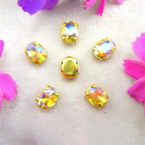 DUBTEDHOU Aufgenähte Strasskrallen, Kristalle in Krallenform AB Farben Gold Oval Form Nähen Auf Strass Perlen Kleid DIY Applique(10x14mm 20pcs A13 Jonquil AB) von DUBTEDHOU