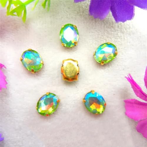 DUBTEDHOU Aufgenähte Strasskrallen, Kristalle in Krallenform AB Farben Gold Oval Form Nähen Auf Strass Perlen Kleid DIY Applique(20x30mm 10pcs A6 Peridot AB) von DUBTEDHOU