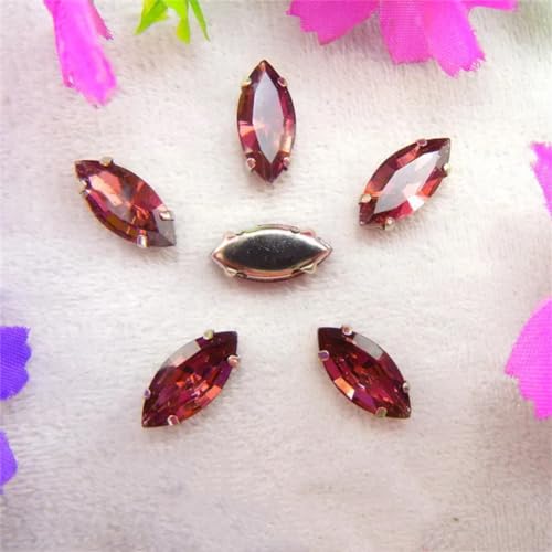 DUBTEDHOU Aufgenähte Strasskrallen, Kristalle in Krallenform Glaskristall-Krallenfassungen, Pferdeauge, Navette, Marquise-Form, for Aufnähen von Strassperlen, Applikationen(3x6mm 50pcs A4 Wine red) von DUBTEDHOU