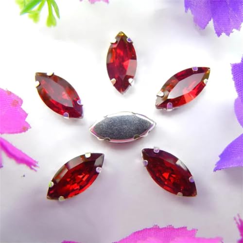 DUBTEDHOU Aufgenähte Strasskrallen, Kristalle in Krallenform Glaskristall-Krallenfassungen, Pferdeauge, Navette, Marquise-Form, for Aufnähen von Strassperlen, Applikationen(7x15mm 20pcs A19 Dark red) von DUBTEDHOU