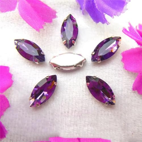 DUBTEDHOU Aufgenähte Strasskrallen, Kristalle in Krallenform Glaskristall-Krallenfassungen, Pferdeauge, Navette, Marquise-Form, for Aufnähen von Strassperlen, Applikationen(7x15mm 20pcs A3 Amethyst) von DUBTEDHOU