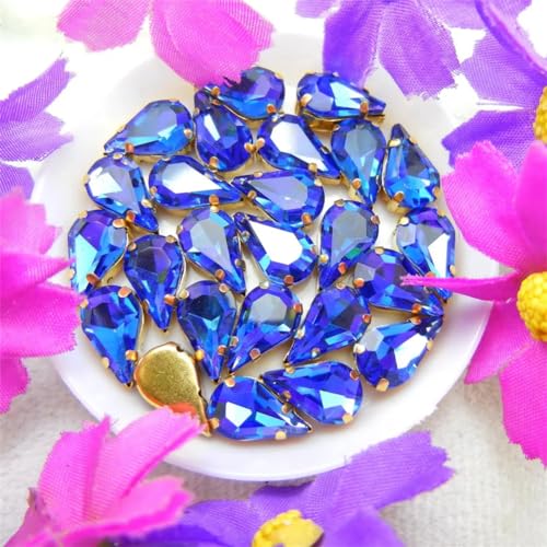 DUBTEDHOU Aufgenähte Strasskrallen, Kristalle in Krallenform Glass Crystal Gold Claw Sew On Rhinestone Fancy Colors Slim Water Drop Pear Shape Rhinestone Beads(3x6mm 50pcs A18 Lt Sapphire) von DUBTEDHOU