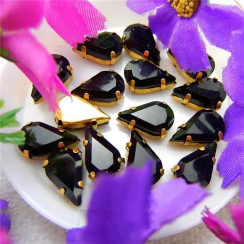 DUBTEDHOU Aufgenähte Strasskrallen, Kristalle in Krallenform Glass Crystal Gold Claw Sew On Rhinestone Fancy Colors Slim Water Drop Pear Shape Rhinestone Beads(3x6mm 50pcs A2 Black) von DUBTEDHOU