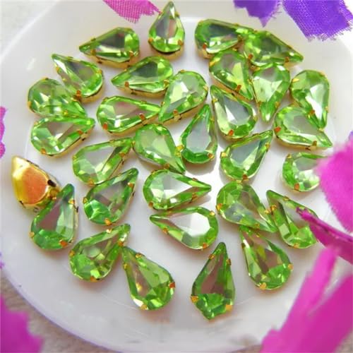 DUBTEDHOU Aufgenähte Strasskrallen, Kristalle in Krallenform Glass Crystal Gold Claw Sew On Rhinestone Fancy Colors Slim Water Drop Pear Shape Rhinestone Beads(6x10mm 50pcs A9 Peridot) von DUBTEDHOU