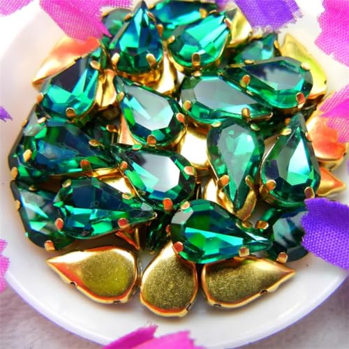 DUBTEDHOU Aufgenähte Strasskrallen, Kristalle in Krallenform Glass Crystal Gold Claw Sew On Rhinestone Fancy Colors Slim Water Drop Pear Shape Rhinestone Beads(8x13mm 50ps A10 Emerald) von DUBTEDHOU