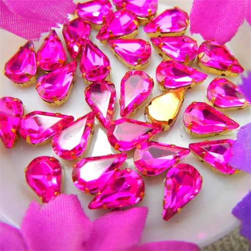 DUBTEDHOU Aufgenähte Strasskrallen, Kristalle in Krallenform Glass Crystal Gold Claw Sew On Rhinestone Fancy Colors Slim Water Drop Pear Shape Rhinestone Beads(8x13mm 50ps A20 Rose) von DUBTEDHOU