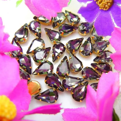 DUBTEDHOU Aufgenähte Strasskrallen, Kristalle in Krallenform Glass Crystal Gold Claw Sew On Rhinestone Fancy Colors Slim Water Drop Pear Shape Rhinestone Beads(8x13mm 50ps A5 Black Diamond) von DUBTEDHOU