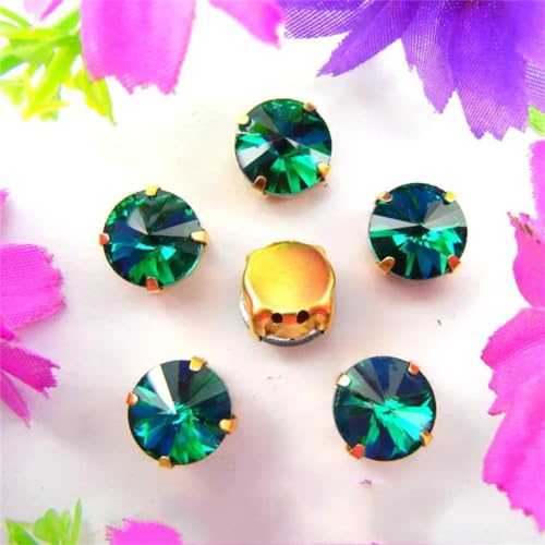 DUBTEDHOU Aufgenähte Strasskrallen, Kristalle in Krallenform Gold Claw Glas Kristall 7 Größen Farben Mix Rivoli Runde Form Nähen Auf Strass Perlen DIY Applikation(10mm 20pcs A16 Emerald) von DUBTEDHOU