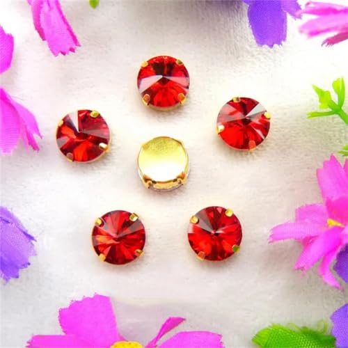 DUBTEDHOU Aufgenähte Strasskrallen, Kristalle in Krallenform Gold Claw Glas Kristall 7 Größen Farben Mix Rivoli Runde Form Nähen Auf Strass Perlen DIY Applikation(10mm 20pcs A20 Red) von DUBTEDHOU