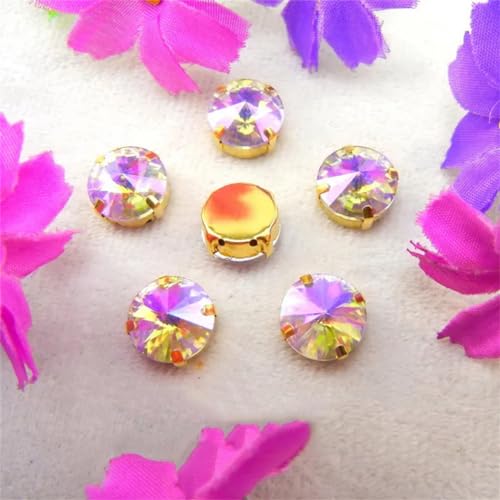 DUBTEDHOU Aufgenähte Strasskrallen, Kristalle in Krallenform Gold Claw Glas Kristall 7 Größen Farben Mix Rivoli Runde Form Nähen Auf Strass Perlen DIY Applikation(10mm 20pcs A34 Violet AB) von DUBTEDHOU