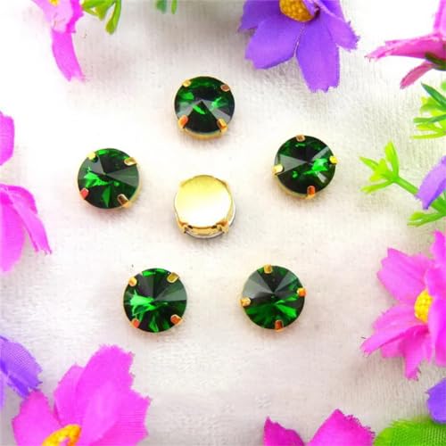 DUBTEDHOU Aufgenähte Strasskrallen, Kristalle in Krallenform Gold Claw Glas Kristall 7 Größen Farben Mix Rivoli Runde Form Nähen Auf Strass Perlen DIY Applikation(10mm 20pcs A4 Olivine) von DUBTEDHOU