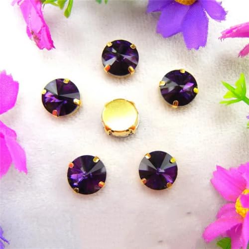 DUBTEDHOU Aufgenähte Strasskrallen, Kristalle in Krallenform Gold Claw Glas Kristall 7 Größen Farben Mix Rivoli Runde Form Nähen Auf Strass Perlen DIY Applikation(10mm 20pcs A6 Amethyst) von DUBTEDHOU