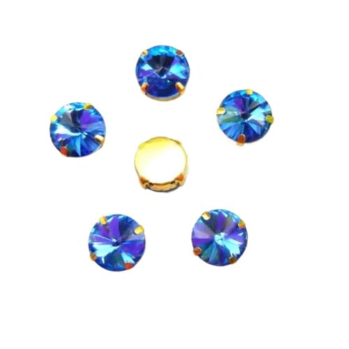 DUBTEDHOU Aufgenähte Strasskrallen, Kristalle in Krallenform Gold Claw Glas Kristall 7 Größen Farben Mix Rivoli Runde Form Nähen Auf Strass Perlen DIY Applikation(12mm 20pcs A18 Lt Sapphire) von DUBTEDHOU