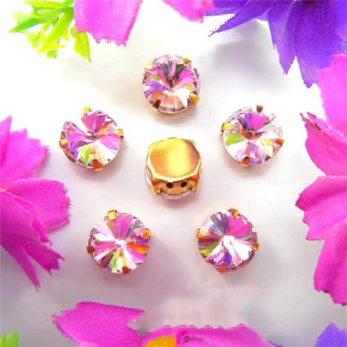 DUBTEDHOU Aufgenähte Strasskrallen, Kristalle in Krallenform Gold Claw Glas Kristall 7 Größen Farben Mix Rivoli Runde Form Nähen Auf Strass Perlen DIY Applikation(12mm 20pcs A19 Pink) von DUBTEDHOU