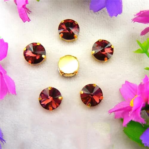 DUBTEDHOU Aufgenähte Strasskrallen, Kristalle in Krallenform Gold Claw Glas Kristall 7 Größen Farben Mix Rivoli Runde Form Nähen Auf Strass Perlen DIY Applikation(12mm 20pcs A5 Wine red) von DUBTEDHOU