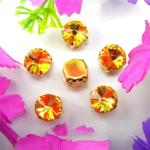 DUBTEDHOU Aufgenähte Strasskrallen, Kristalle in Krallenform Gold Claw Glas Kristall 7 Größen Farben Mix Rivoli Runde Form Nähen Auf Strass Perlen DIY Applikation(14mm 20pcs A23 Topaz) von DUBTEDHOU