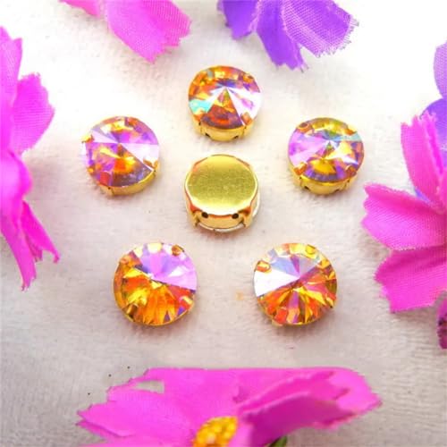 DUBTEDHOU Aufgenähte Strasskrallen, Kristalle in Krallenform Gold Claw Glas Kristall 7 Größen Farben Mix Rivoli Runde Form Nähen Auf Strass Perlen DIY Applikation(14mm 20pcs A31 Topaz AB) von DUBTEDHOU