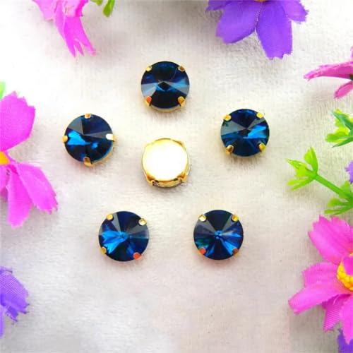 DUBTEDHOU Aufgenähte Strasskrallen, Kristalle in Krallenform Gold Claw Glas Kristall 7 Größen Farben Mix Rivoli Runde Form Nähen Auf Strass Perlen DIY Applikation(16mm 20pcs A14 Blue Zircan) von DUBTEDHOU