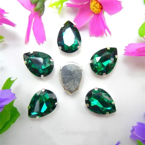 DUBTEDHOU Aufgenähte Strasskrallen, Kristalle in Krallenform Krallenfassung Bunte Kristalle Farben Gemischte Wassertropfen Aufnäher Strass Hochzeitskleid DIY Perlen(10x14mm 20pcs A8 Emerald) von DUBTEDHOU