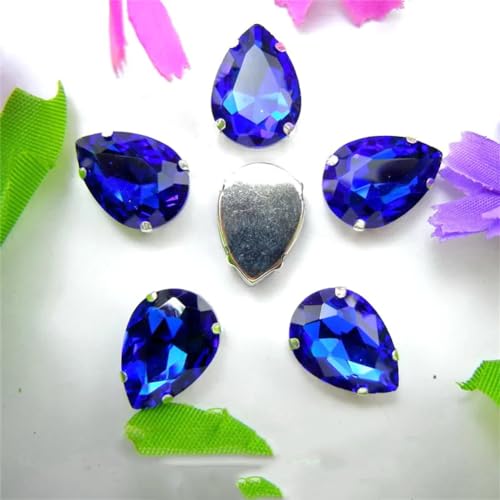 DUBTEDHOU Aufgenähte Strasskrallen, Kristalle in Krallenform Krallenfassung Bunte Kristalle Farben Gemischte Wassertropfen Aufnäher Strass Hochzeitskleid DIY Perlen(13x18mm 20pcs A4 Sapphire) von DUBTEDHOU