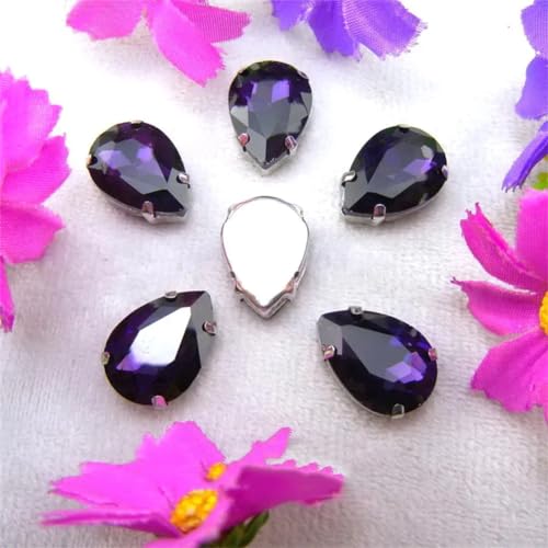 DUBTEDHOU Aufgenähte Strasskrallen, Kristalle in Krallenform Krallenfassung Bunte Kristalle Farben Gemischte Wassertropfen Aufnäher Strass Hochzeitskleid DIY Perlen(18x25mm 10pcs A11 Amethyst) von DUBTEDHOU