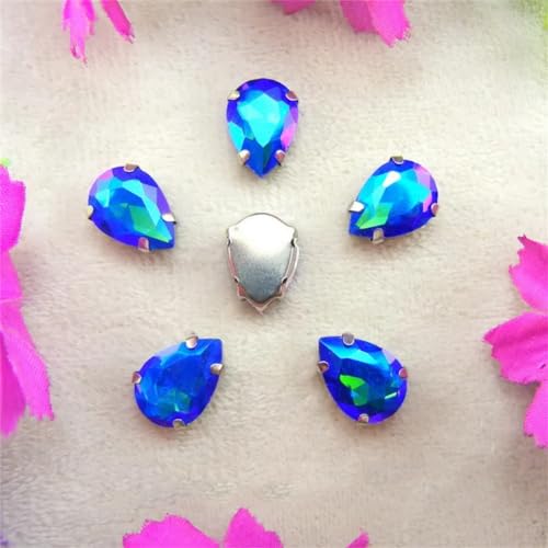 DUBTEDHOU Aufgenähte Strasskrallen, Kristalle in Krallenform Krallenfassung Bunte Kristalle Farben Gemischte Wassertropfen Aufnäher Strass Hochzeitskleid DIY Perlen(18x25mm 10pcs A28 Sapphire AB) von DUBTEDHOU