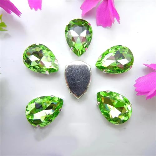 DUBTEDHOU Aufgenähte Strasskrallen, Kristalle in Krallenform Krallenfassung Bunte Kristalle Farben Gemischte Wassertropfen Aufnäher Strass Hochzeitskleid DIY Perlen(4x6mm 50pcs A10 Peridot) von DUBTEDHOU