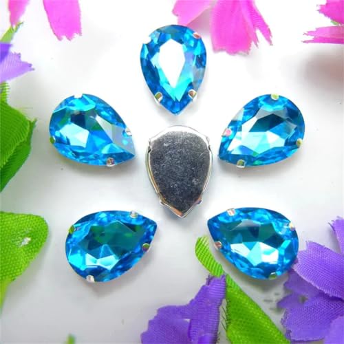 DUBTEDHOU Aufgenähte Strasskrallen, Kristalle in Krallenform Krallenfassung Bunte Kristalle Farben Gemischte Wassertropfen Aufnäher Strass Hochzeitskleid DIY Perlen(4x6mm 50pcs A9 Aquamarine) von DUBTEDHOU