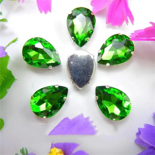 DUBTEDHOU Aufgenähte Strasskrallen, Kristalle in Krallenform Krallenfassung Bunte Kristalle Farben Gemischte Wassertropfen Aufnäher Strass Hochzeitskleid DIY Perlen(6x8mm 50pcs A16 Olivine) von DUBTEDHOU