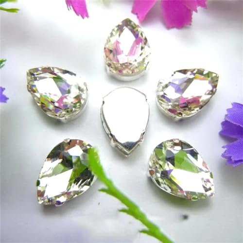 DUBTEDHOU Aufgenähte Strasskrallen, Kristalle in Krallenform Krallenfassung Bunte Kristalle Farben Gemischte Wassertropfen Aufnäher Strass Hochzeitskleid DIY Perlen(7x10mm 50pcs A1 Clear) von DUBTEDHOU