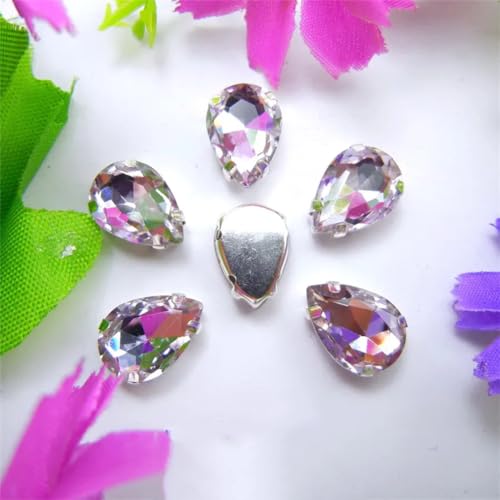 DUBTEDHOU Aufgenähte Strasskrallen, Kristalle in Krallenform Krallenfassung Bunte Kristalle Farben Gemischte Wassertropfen Aufnäher Strass Hochzeitskleid DIY Perlen(7x10mm 50pcs A23 Violet) von DUBTEDHOU