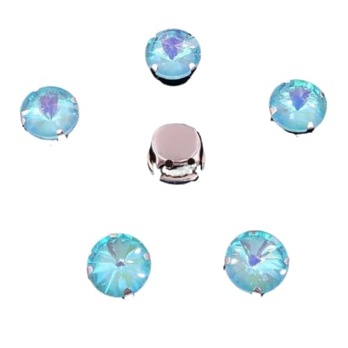 DUBTEDHOU Aufgenähte Strasskrallen, Kristalle in Krallenform Rivoli-Applikation mit runden Strasssteinen for Aufnähen, Regenbogen-Kristalle, Silber(10mm 20pcs A19 Aquamarine AB) von DUBTEDHOU