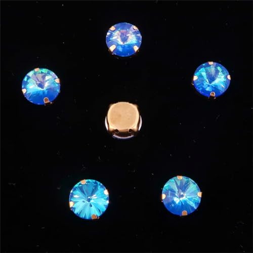 DUBTEDHOU Aufgenähte Strasskrallen, Kristalle in Krallenform Rivoli Strassperlen, rund, Gold, Jelly Candy, AB-Farbe, for Aufnähen(10mm 20pcs A30 Sapphire AB) von DUBTEDHOU